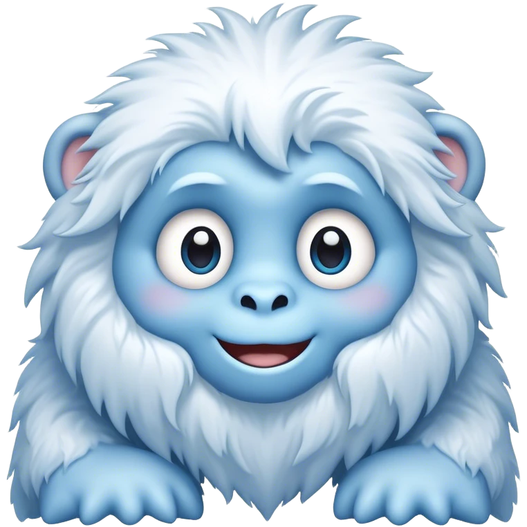 Cinematic Cute Yeti Portrait Emoji, with a charming, small, fluffy form in soft snowy whites and cool blues, featuring big, innocent eyes and a shy, gentle smile, simplified yet irresistibly endearing, highly detailed with a soft glowing outline that captures the whimsical charm of a friendly yeti ready for a cuddle! emoji