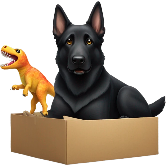 All black German shepherd with toy dinosaur emoji