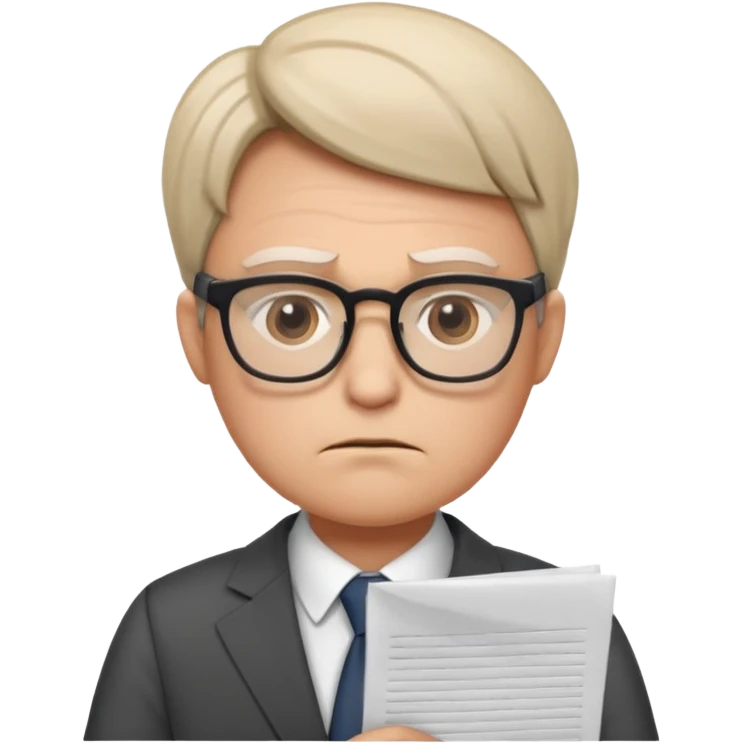 Frowns with Glasses, Office Boss: Business outfit, holding papers, frowning behind glasses, serious look
 emoji