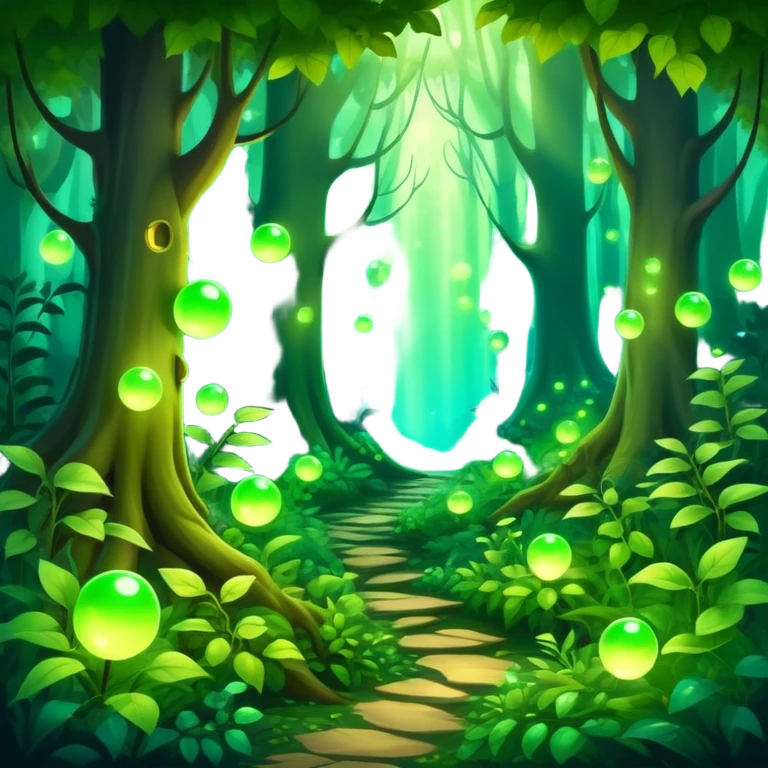 enchanted forest with dense foliage and soft magical glow, mysterious vibe emoji