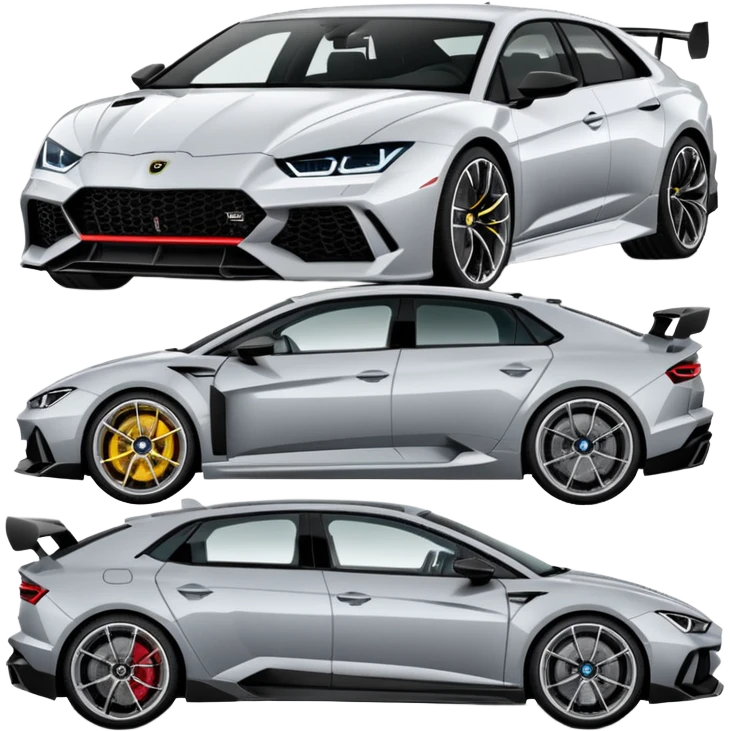 three cars lineup fromt profile forming a semi circle with a lamboghini svj an bmw m140i and a audi ra6 emoji