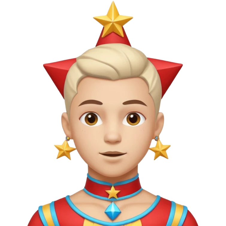 circus acrobat portrait, head and shoulders only, sporty costume collar, energetic expression, star accessories, 3D cartoon, mobile game icon style, clean background, no text, no watermark
 emoji