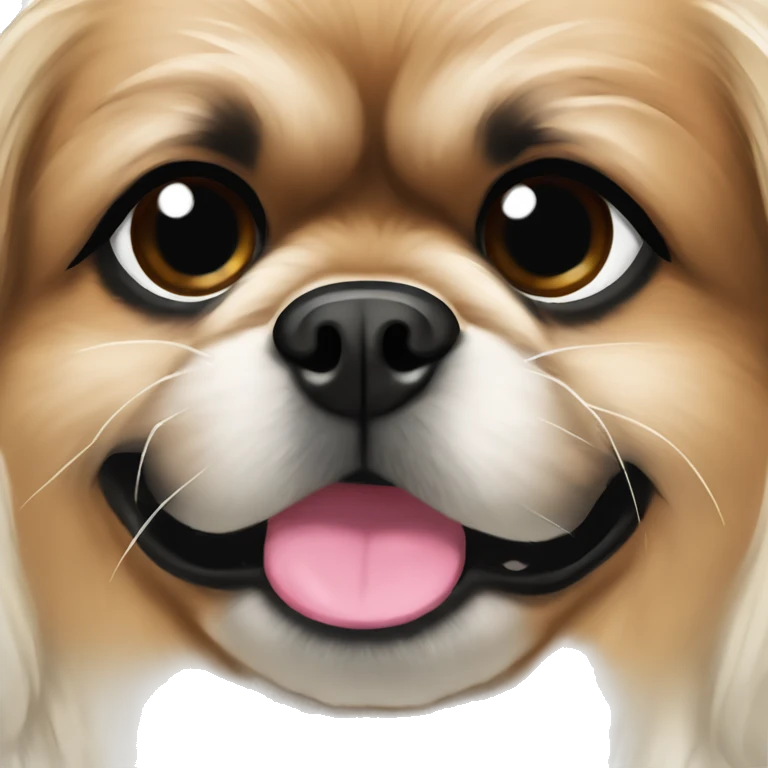 Brown and white Pekingese with black around his eyes emoji