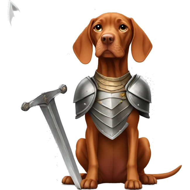 Vizsla wearing armor with sword  emoji