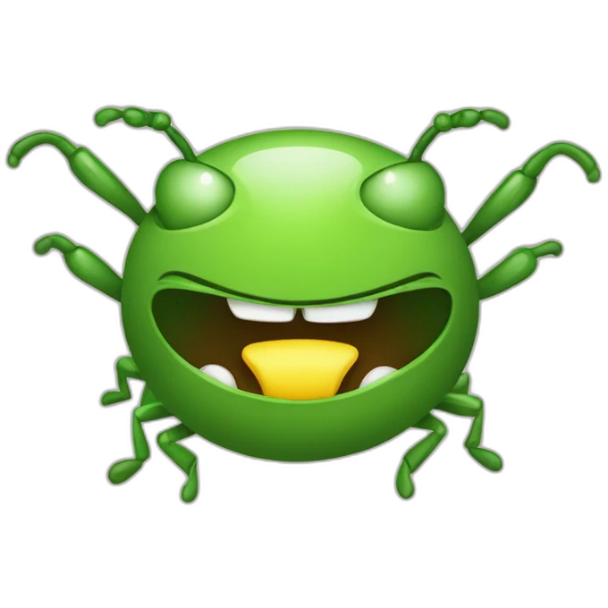 mischievous Round green bug face eating emoji