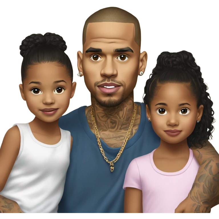 Hyper Realistic Chris Brown with daughter Royalty, son aeko and daughter lovley emoji