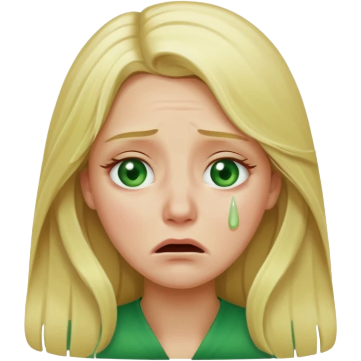 blonde with long hair and green eyes, crying, iOS Apple emoji style emoji