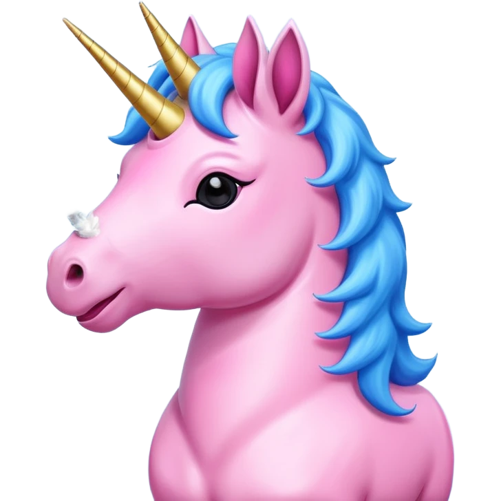 Pink unicorn smoking with blue unicorn kissing emoji