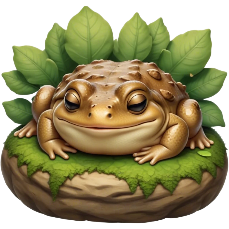 Meme-Worthy Cute Sleeping Toad Portrait Emoji, Head resting peacefully with a contented smile, showcasing a stout, textured body with softly closed eyes in serene, restful slumber, Simplified yet adorably endearing features, highly detailed, glowing with a soft, drowsy woodland light, high shine, relaxed and utterly lovable, stylized with an air of playful laziness, soft glowing outline, capturing the essence of a sleeping toad that feels destined to become the next viral icon of adorable rest! emoji