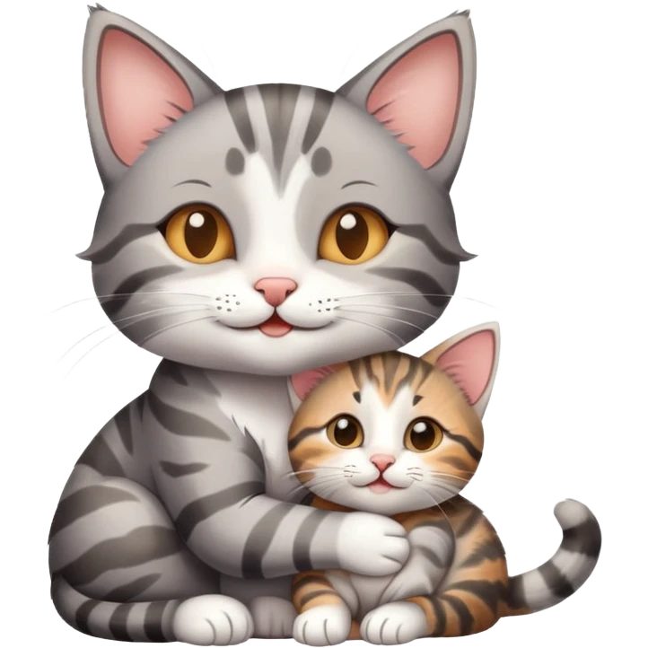happy mom cat hugging her happy kitten warm and loving expression emoji