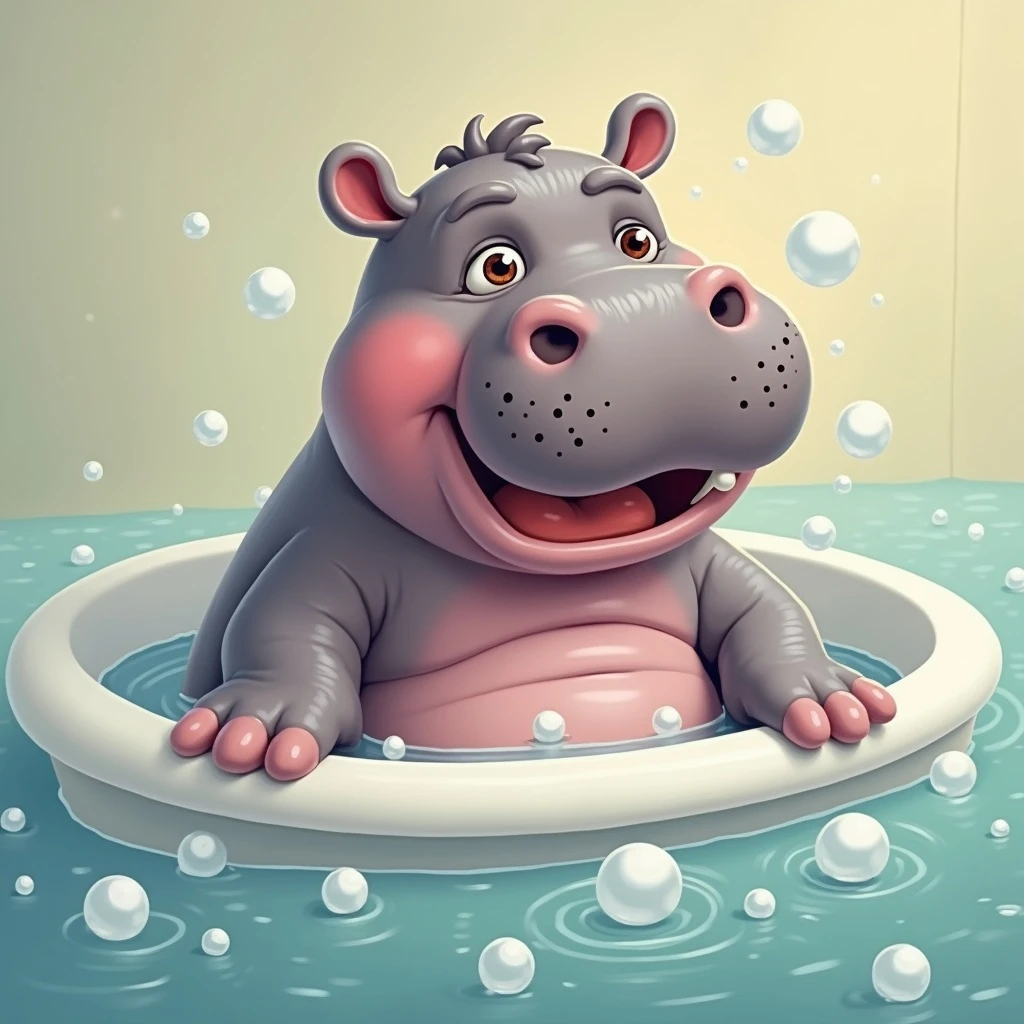 happy hippo with bubbles in bathtub emoji