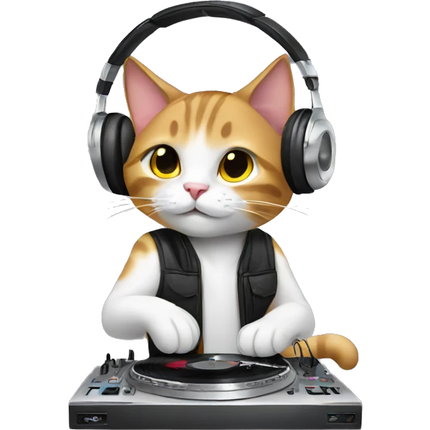 Cat being a DJ emoji