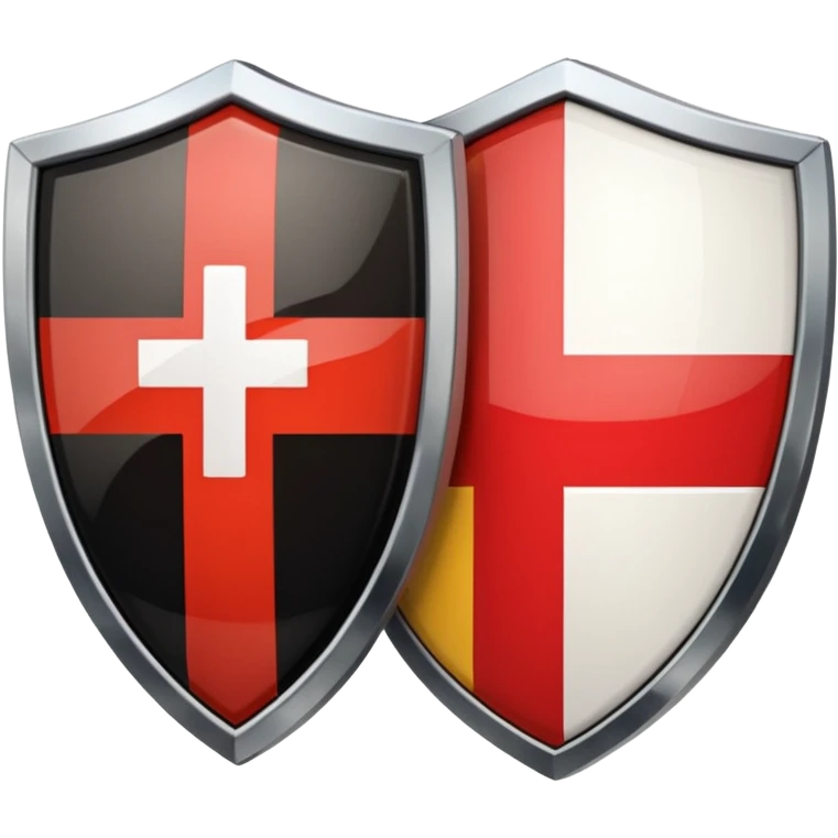 security shield. The shield is vertically divided: the left half displays the Swiss flag (red with white cross), and the right half displays the German flag (black, red, gold horizontal stripes) emoji