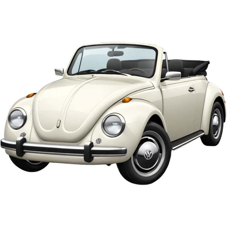White Volkswagen Beetle convertible with black interior top down emoji