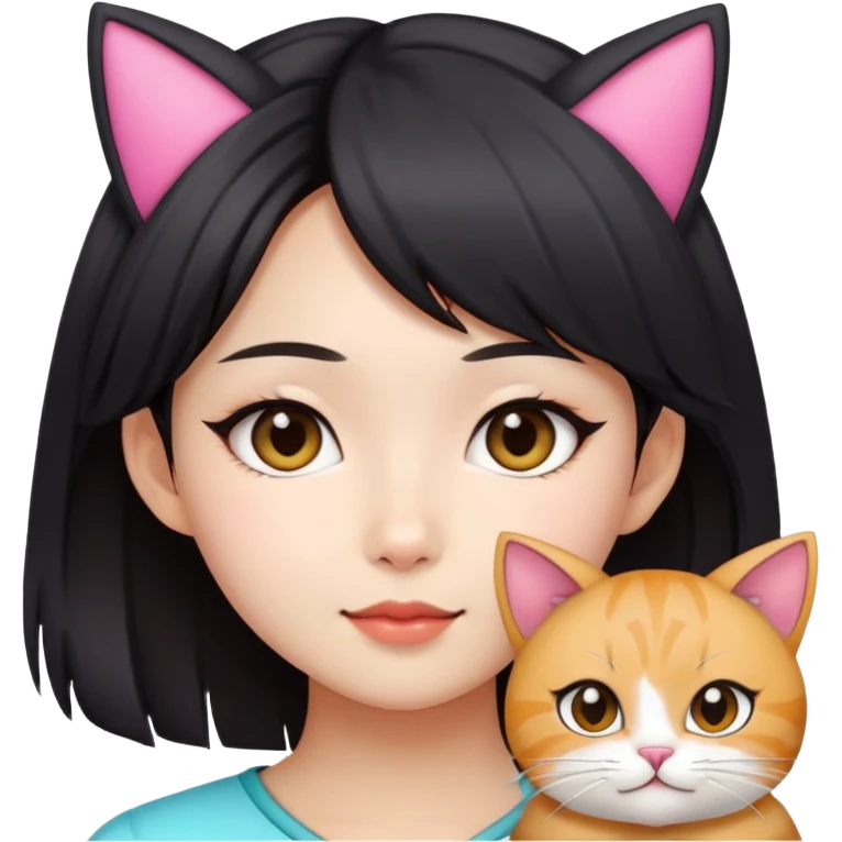 Asian girl with cat ears emoji