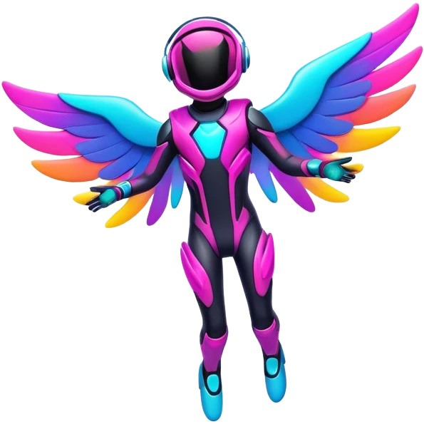 Colorful Neon Colors Vibrant Colors Flying Futuristic Fakémon-Pokémon-Creature Full Body emoji
