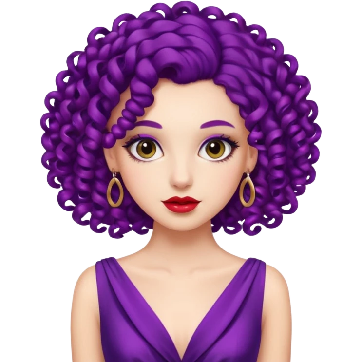 Fashion Model with Purple Curls, red dress emoji