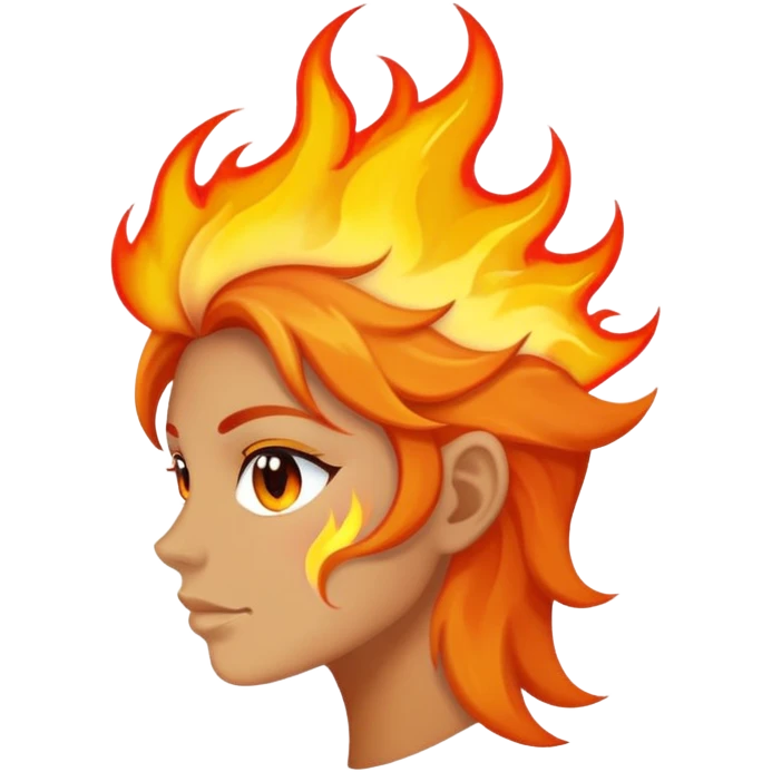 side face with flame for hair sticking out emoji
