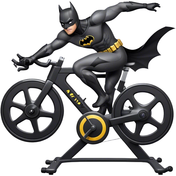 black Batman suit on a spinning bike, wheel behind him emoji