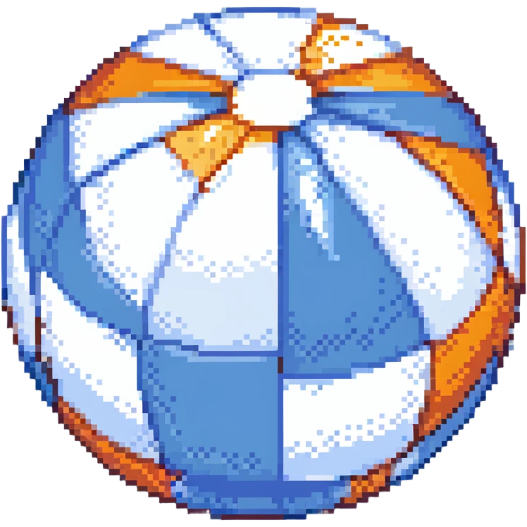 Beach ball with blue, orange, and white segments, keeping the original pixel art style. No background. emoji