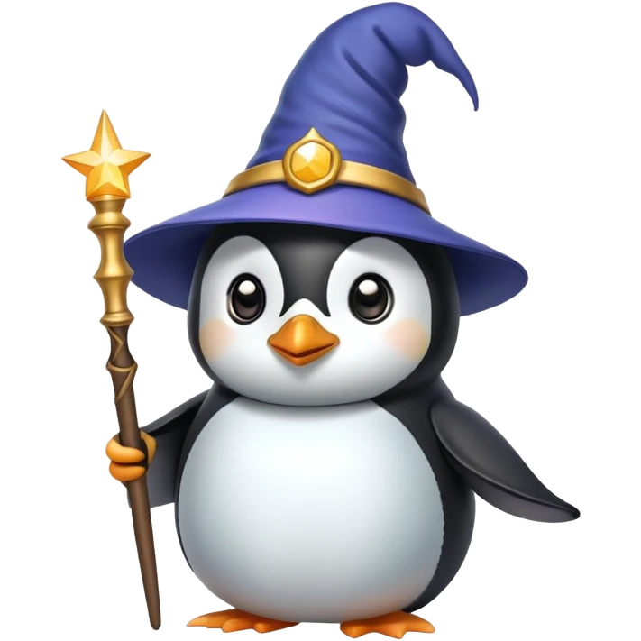 penguin wizard with magic wand and pointed hat emoji