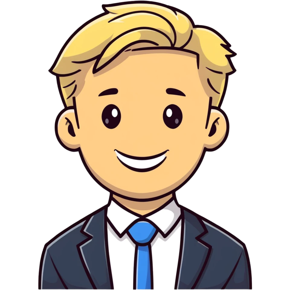 Oleg Tinkov, smiling, blond hair, business casual emoji