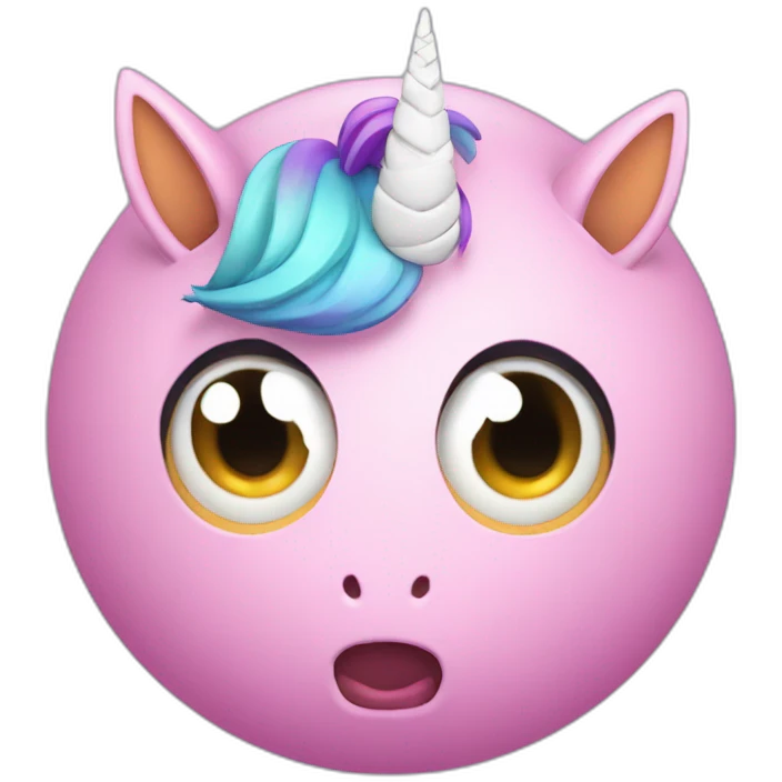 3d sphere with a cartoon unicorn skin texture with big courageous eyes emoji