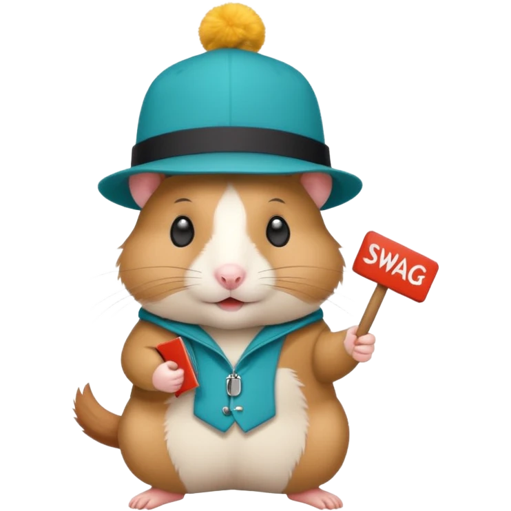 A stylish hamster holding a "SWAG" sign, trendy colors, sleek design emoji