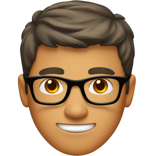 a guy with short brown hair, black glasses and a orange shirt, black jeans and black and orange shoes emoji