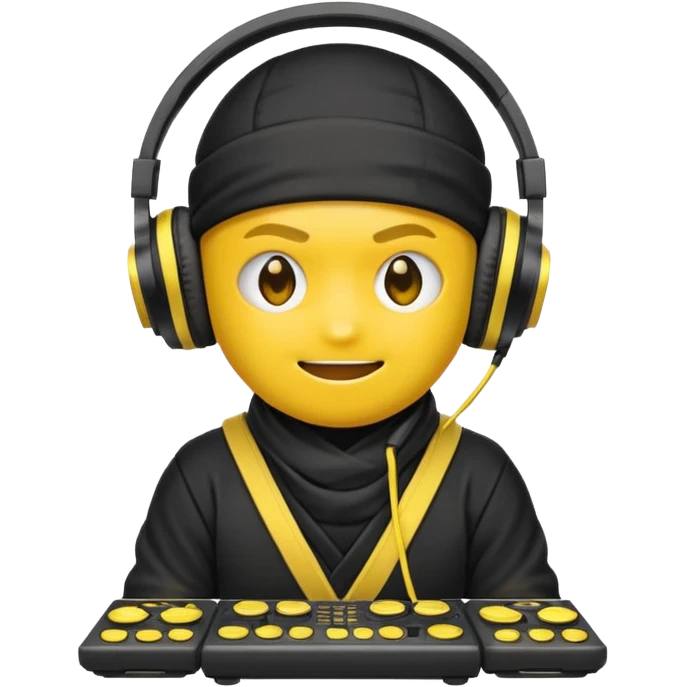 Make a customized yellow  emoji that has dj headphones on and a ninja outfit emoji