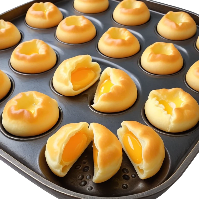 3D rendered authentic Hong Kong egg puffs (港式鸡蛋仔) being made in traditional iron mold, half-open showing bubble formation, golden batter, hyper-realistic texture emoji