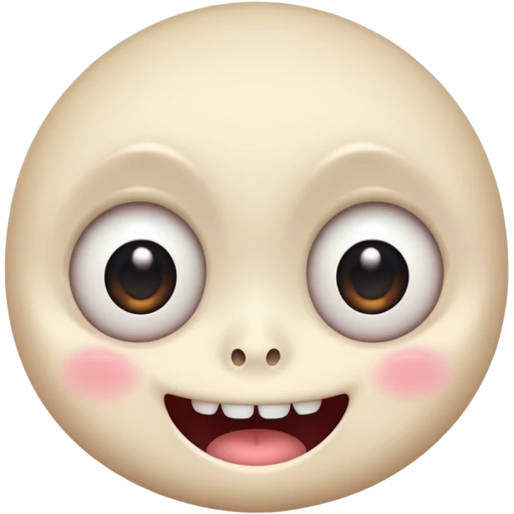 a creepy face with huge eyes and a big grin, kawaii, cute, soft emoji