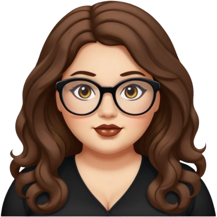 plus size, long brown wavy hair, baddie,pretty, makeup, black eyeliner, long hair, Spectacles  emoji