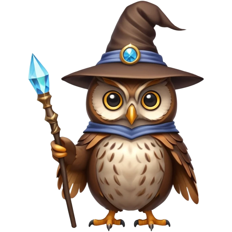 owl wizard with magic wand and pointy hat emoji
