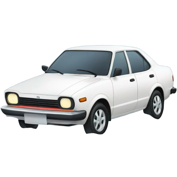 White Toyota Corolla car with snow and a smile emoji