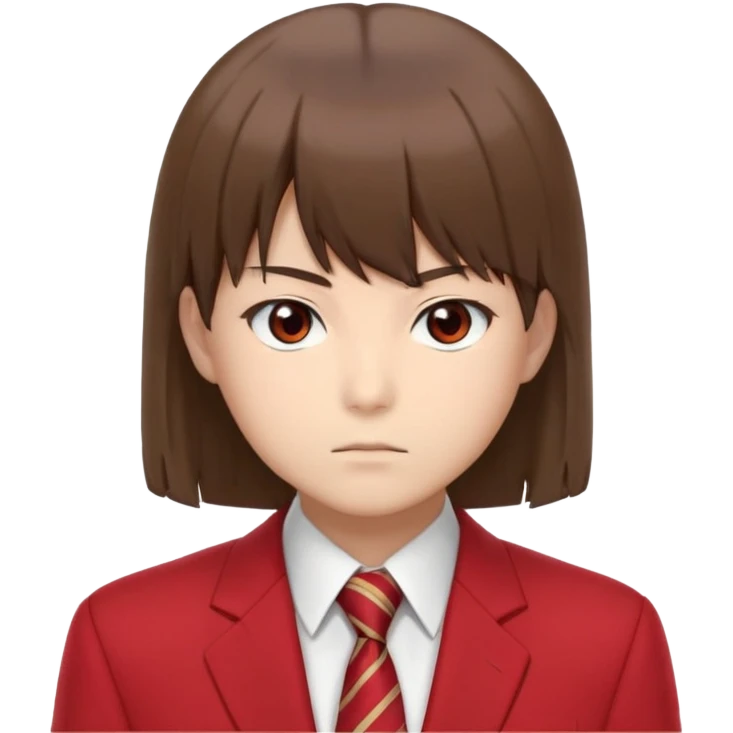 Kiyotaka Ayanokoji from Classroom of the Elite, calm emotionless eyes, medium-length straight brown hair with bangs, serious neutral expression, school uniform with red blazer and tie, face close-up emoji