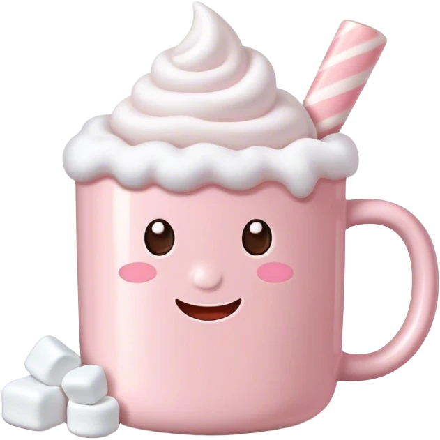 Light Pink mug of hot chocolate with marshmallows  emoji