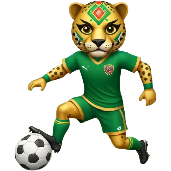 jaguar mexicano con vestimenta azteca que juega futbol emoji