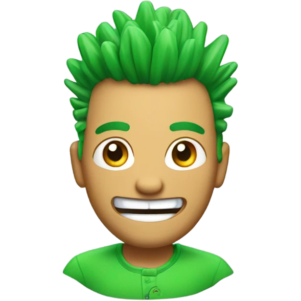 Green smiling 3d emoji with Mohawk and teeth emoji
