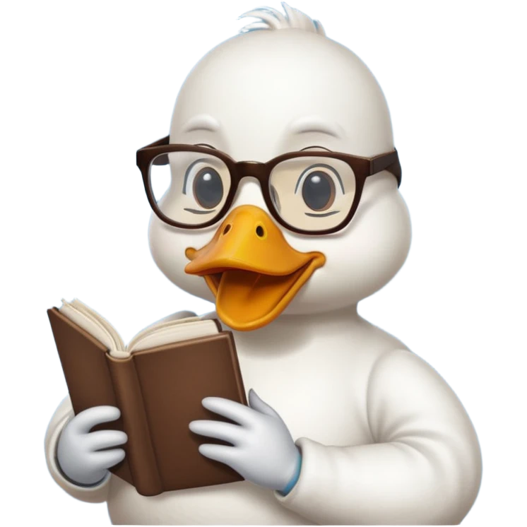 white duck holding book wearing glasses emoji