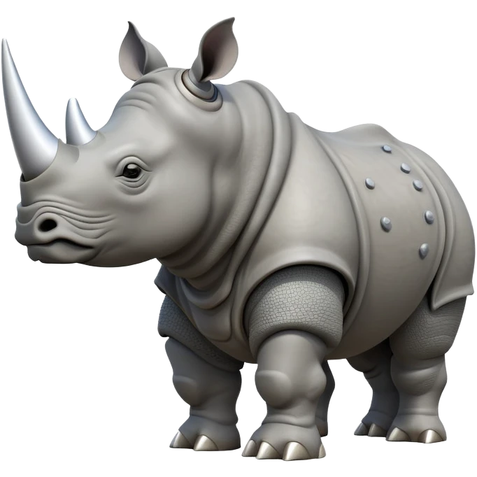 cinematic-rhino-full-body-standing-emoji,-massive-armored-body-poised-powerfully,-thick-horn-curving-slightly-forward,-head-tilted-dramatically,-rough-grey-hide-covered-in-dust,-simplified-focused-features emoji