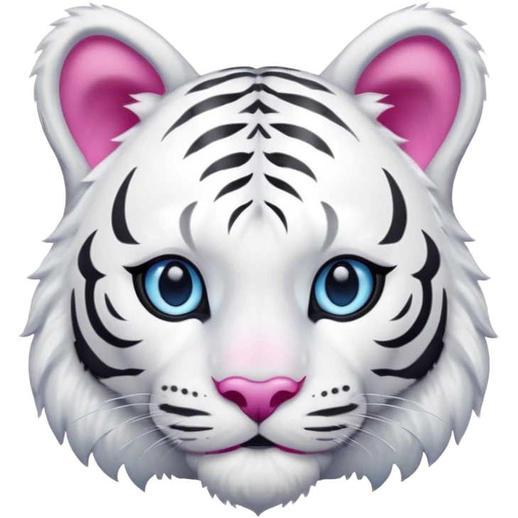 white tiger with blue eye, pink inner ears and nose emoji