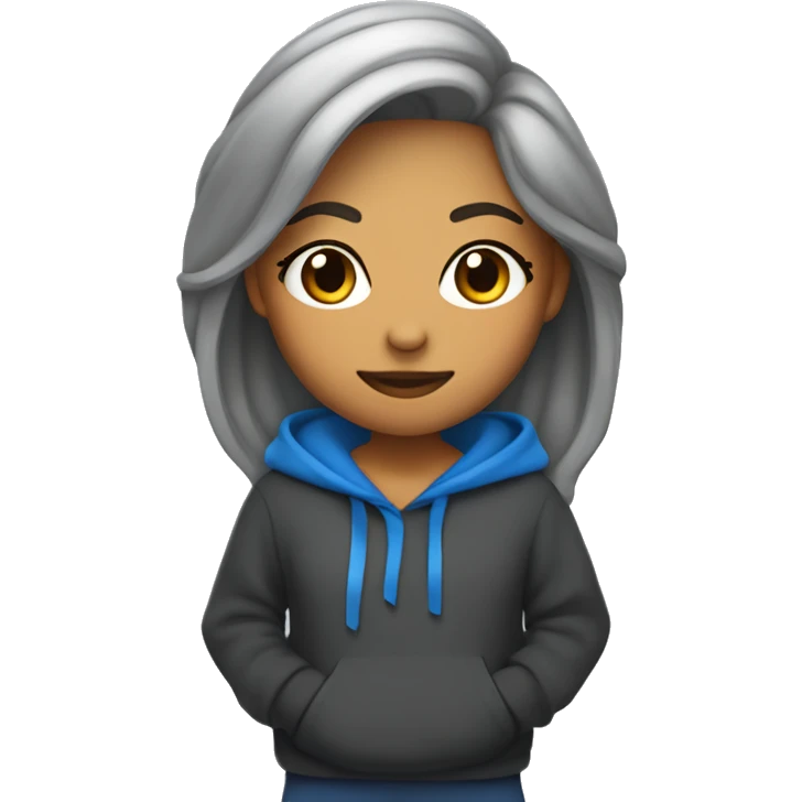 chica con pelo negro, con sudadera azul y con un bolso gris emoji