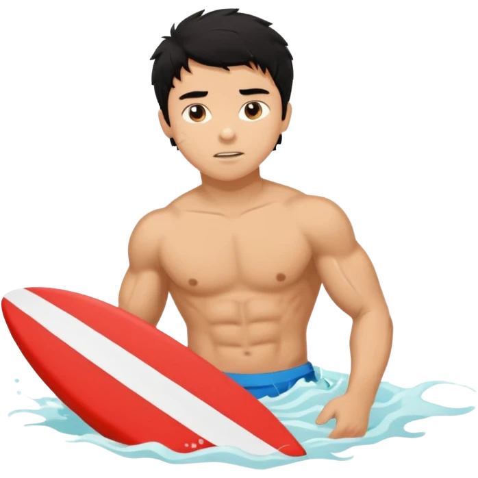 Tan Muscular teen lifeguard boy with messy black hair in action saving a life emoji