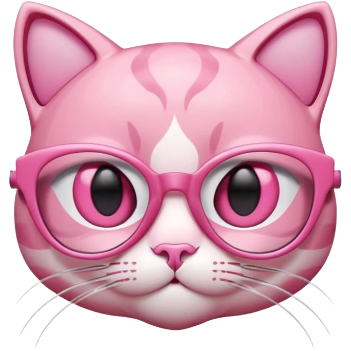 A 3D cartoon rose-pink cat-eye spectacle, glossy curved frame, soft reflections, isolated on plain background, Memoji-style. Negative : Cat. emoji