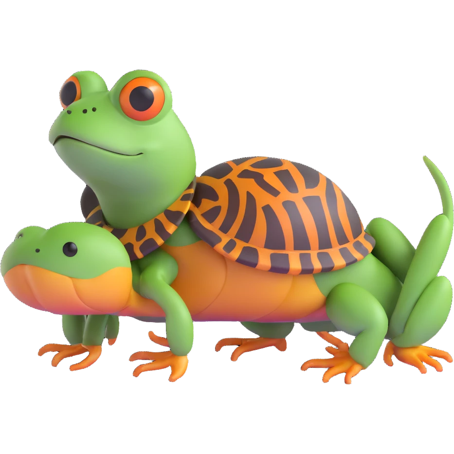 sitting hybrid with a tortoise shell, frog legs, dog tail emoji