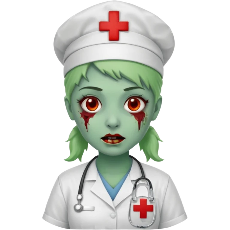 Zombie nurse in scrubs, red cross hat, green skin emoji