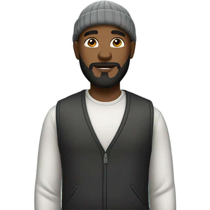 Black bald man with a beard and beanie full body emoji
