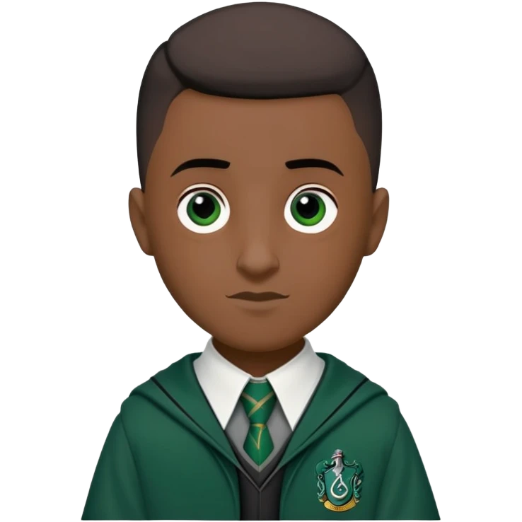 louis cordice is Blaise Zabini in harry potter, wear hogwarts slytherin uniform, Classic Buzz Cut hair, long face,thin, black skin emoji