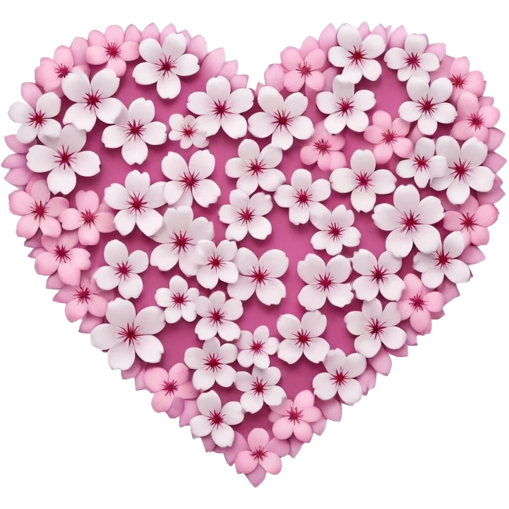 goth sakura heart, heart made of white sakura petals with pink accents, remove background emoji